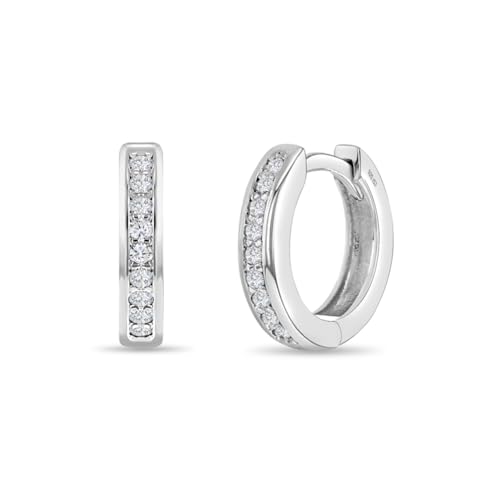 In Season Jewelry 14k White Gold 7mm Hoop Earrings with Clear Cubic Zirconia, for Toddlers and Little Girls - Huggie Hoop Earrings