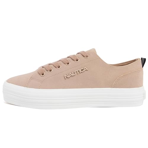 Image of Nautica Women's Fashion Sneaker, Classic Low-Top Lace-Up Casual Shoe with Metal Side Logo and Soft Cushioned Comfort for Everyday Wear