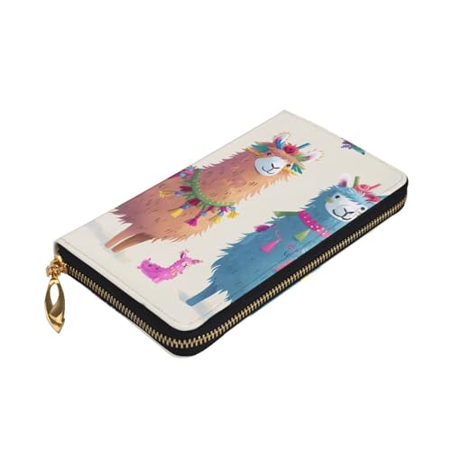Women's Leather Wallet - Alpaca Llama Prints Coin Purse Travel Card Holder Zipper Purse Cell Phone Handbag3