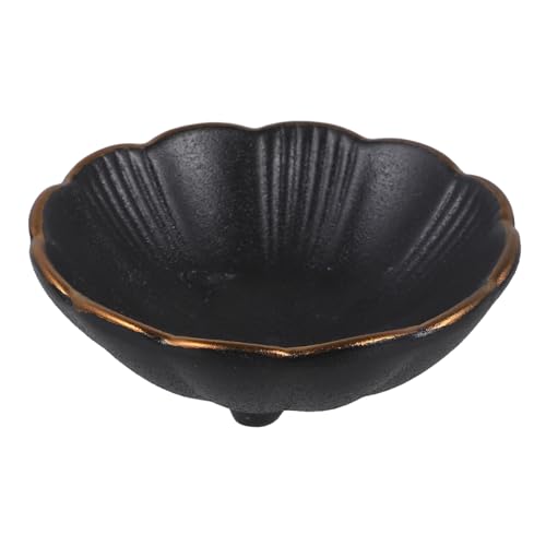 Cabilock 2 pcs Ceramic Seasoning Sauce Plate with Rim Black Dipping Dish for Ketchup Oils Fruits and Nuts Elegant Tableware for Home and Restaurants