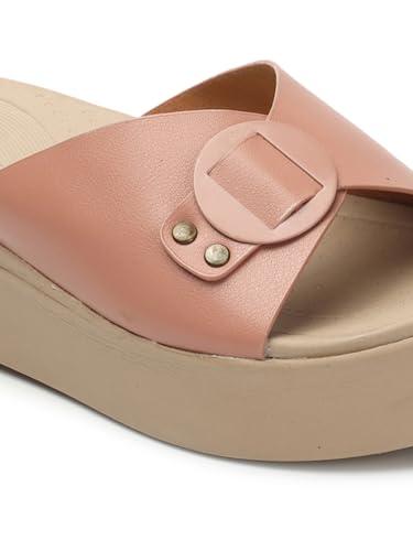 Image of Carlton London women's Flatform Comfortable Slide Sandals with Buckle