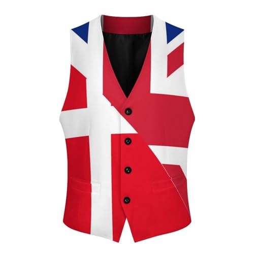 Birtish And Denmark Flag Trendy Vest Suit for Men V Neck Formal Dress Waistcoat Vests Business Slim Fit3