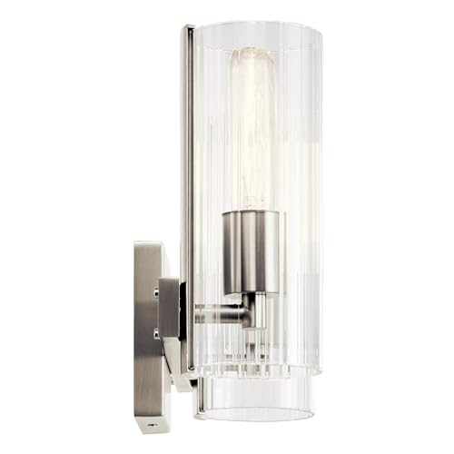 Image of Kichler Jemsa 2-Light Bathroom Vanity Light Fixture with Clear Fluted Glass in Brushed Nickel for Modern Bathroom or Powder Room Over Mirror (9.75 inch x 13.75 inch), 55167NI