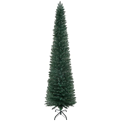 HOMCOM Árvore de Natal estreita 210 cm, árvore de Natal artificial com 510 ramos, base dobrável e suporte de metal, fácil montagem, para sala de estar, interior, verde