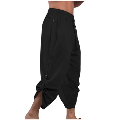 Pants for Men Cotton Linen Capri Pants Drawstring Elastic Waist Casual Lightweight Loose Summer Fall Beach Sport Pant3