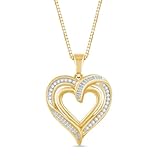 Jewelili Heart Necklace for Women with Natural White Round & Baguette Diamonds 1/4 CTTW | Yellow Gold Over Sterling Silver | 18' Box Chain