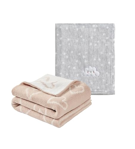 Image of CREVENT 2Pcs 30''X40'' Cute Cozy Fluffy Warm Baby Blankets for Infants Toddlers' Bedding Crib Cot Stroller - Grey Cloud + Knit Pink