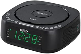 Jensen Modern Home Audio CD Player Tabletop Stereo Dual Alarm Clock Digital FM Radio | Top-Loading CD/MP3/WMA Discs Player | USB Charging Port 2.1A | Headphone Jack | 0.9 Display Green LED