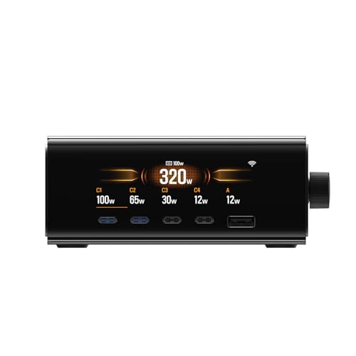 Chargeur de Bureau EF EcoFlow Rapid Pro 320 W, 5 Ports, GaN, Sortie jusqu'à 320 W, pour 6 appareils, Batterie Externe, Compatible avec iPhone 16/15, Samsung, MacBook, etc