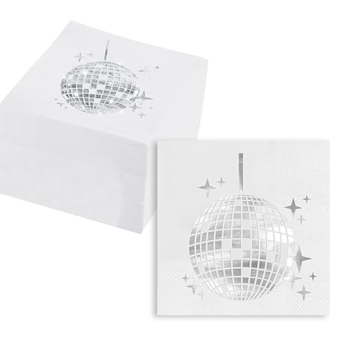 yolzhxe 40 Pièces Serviettes Disco, 25x25 cm Serviettes Décoratives Boule Disco, 70s 80s 90s Décoratives Anniversaire Rétro, pour Décoration De Table de...