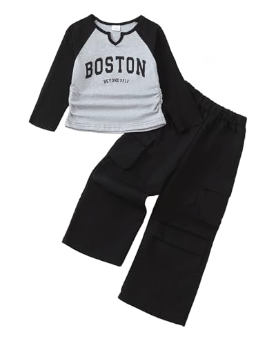 Image of Kucnuzki Toddler Baby Girl Clothes Long sleeve Fall Winter Shirt Tops Baggy Jeans Pants Set Kids Girls Outfits 2 Piece