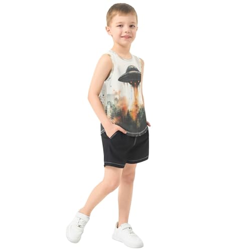 Boys Tank Top Shirts UFO Alien Watercolor Sleeveless T-Shirts Crew Neck for Kids Clothing Children4