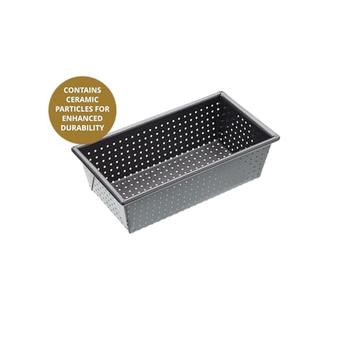 MasterClass Crusty Bake Perforated Loaf Tin with PTFE, PFOA and BPA Free Non Stick, Robust 1 mm Carbon Steel, 2 lb, 21cm x 11cm x 7cm, Grey