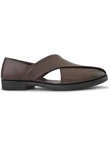 Image of STANPHORD Men Mojari Loafer Shoes | Traditional Ethnic Jutti Leather Look Slip-On | Cushioned | Wedding Party Festive Occasion Wear(TPAM 28009)