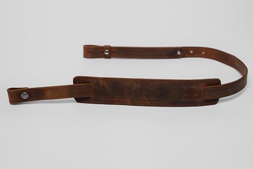 Leather Rifle Gun Sling– Buffalo Brown Pull-Up Stitched Leather Gun Strap with Padding, Adjustable Length – Durable Handmade Sling for Hunters and Outdoor Shooting (Crazy Brown)