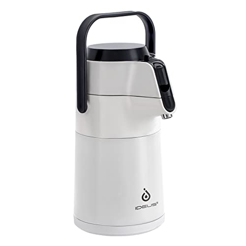IDEUS 74 oz Stainless Steel Thermal Coffee Carafe, Double Wall Vacuum Insulated Thermos Airpot with Pump, Large Water Coffee and Beverage Dispenser, 12 Hour Heat 24 Hour Cold Retention, White