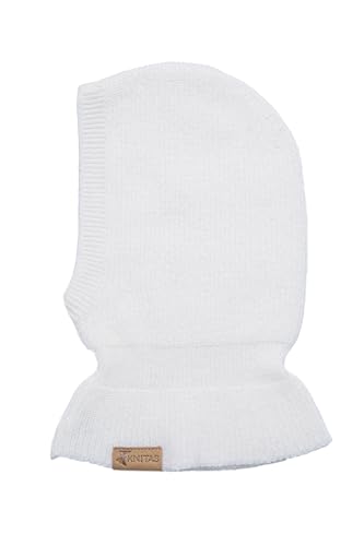 KNITAS Einlagige Kindermütze aus Kaschmir und Merinowolle für Babys und Kleinkinder | Superweiche, warme Sturmhaube | Kinder-Wintermütze in Weiß - Größe 38–42cm für 3–6 Monate