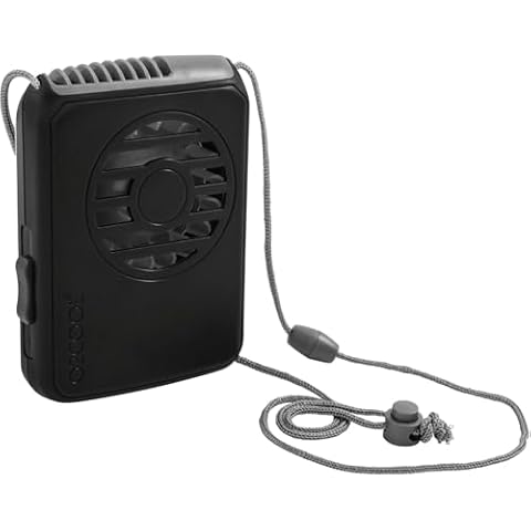 O2COOL Battery Powered Deluxe Necklace Fan for Personal Cooling with Adjustable Lanyard (Black) Cover