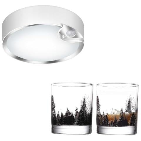 TOOWELL Battery Operated Motion Sensor Ceiling Light & 11OZ Whiskey Glasses Set of 2 Cover