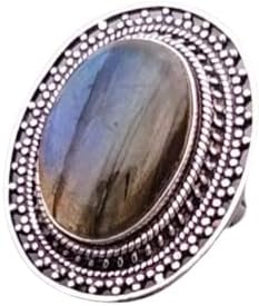 Natural Labradorite Ring Blue Flash Ring December Birthstone Ring Big Stone Ring Blue Fire Labradorite Gemstone Ring Party Wear Ring Boho Ring Statement Ring Christmas Gifts Ring