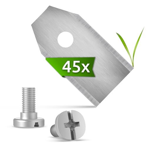 ECENCE 45x Cuchillas Robot Cortacésped Acero Inoxidable compatible con Husqvarna Gardena McCulloch Rob Flymo Yardforce Matrix Grizzly Brast + Tornillos