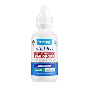 Vetnique Oticbliss Cat & Dog Ear Infection Treatment Drops – with 1% Hydrocortisone & MicroSilver BG for Dog Yeast Ear Infections – Vet Recommended Cat & Dog Ear Cleaner for Itchy Ear Relief