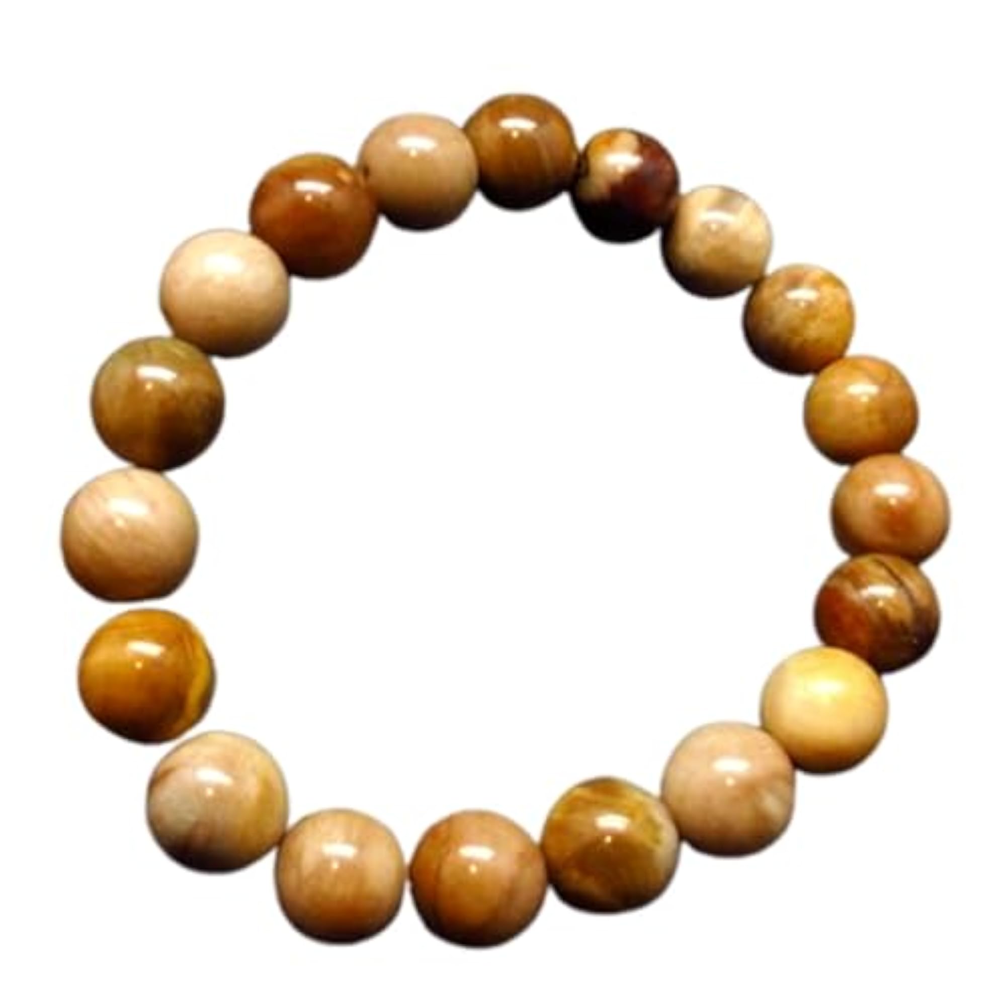Unisex Natural Petrified Wood 10mm Bead Stretchable Bracelet, Healing