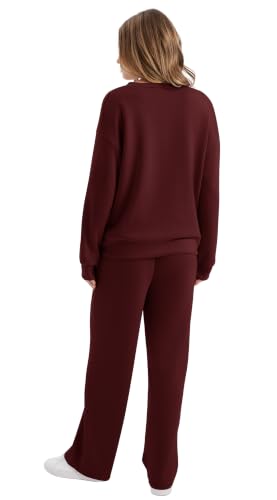 Image of WIHOLL Lounge Sets for Women 2026 V Neck 2 Piece Outfits Airport Wide Leg Pants Matching Set Sweatsuits