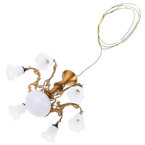 LALAFINA ミニチュアシャンデリア 小さな家用吊り下げライト 模型リビングルーム装飾 簡単設置の苔微景観用ランプ 金色暖白光