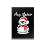 UNIGIFT Kühlschrankmagnet mit rotem Hut, Pinguin, schwarzes Glas, Tier-Design, jede Namensnachricht, einzigartig – niedliche Illustration, Weihnachts-Kunstwerk