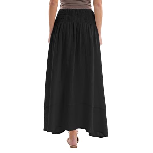 Amazhiyu Women's Summer Beach Crinkle Cotton Gauze Button-Front Slit Maxi Skirt Black, Large4