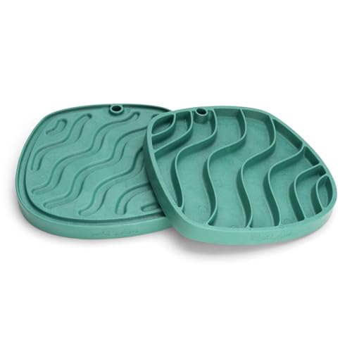 West Paw Seaflex Waves Feast Mat – All-in-One, Slow Feeder, Lick Mat – Encourages Foraging & Food Exploration - Engages Picky Eaters & Slow Feeding - Versatile – Easy to Clean, Non-Toxic - Kelp
