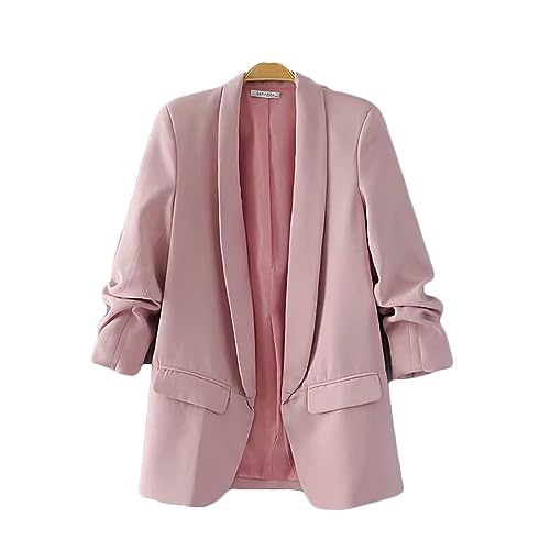 Women's Blazer Jacket 3/4 Stretchy Ruched Sleeve Open Front Cardigan Lightweight Work Office Business Formal Jacket4