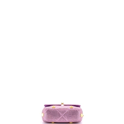 Pre-Loved Roman Stud Flap Bag Embellished Suede Small, Purple4