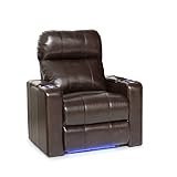 Seatcraft Monterey Home Theater Seating, Living Room, Powered Headrest, Powered Recline, Italian Leather, USB Charging, Included Swivel Tray Table, Single Recliner, Brown