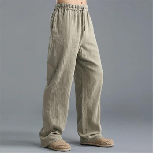 Men Solid Color Cotton Linen Pants Drawstring Trousers Thin PlSize Loose Straight Leg Pant3