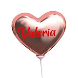 Globo corazón personalizado de 45 cm en papel aluminio rojo o rosa, con nombre en vinilo adhesivo. Ideal para San Valentín, cumpleaños y regalos románticos. Incluye inflador e instrucciones.