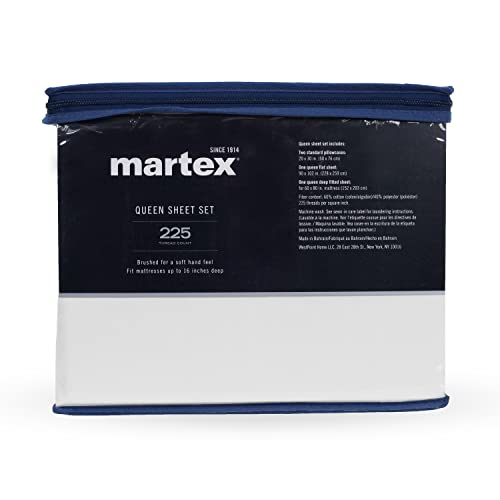 Martex 225 Thread Count Cotton Rich Bed Brushed Cotton Blend Super Soft Finish Easy Care Machine Washable Wrinkle Resistant Bedroom Guest Room 4 Piece Sheet Sets, Full, White #TOP4