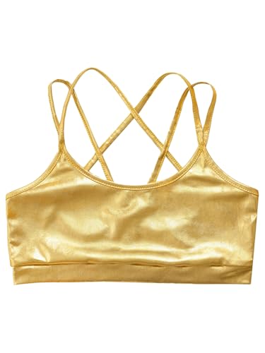 Jugaoge Kids Girls Shiny Metallic Training Bras Wireless Gymnastics Dance Crop Top Bralettes Dancewear3