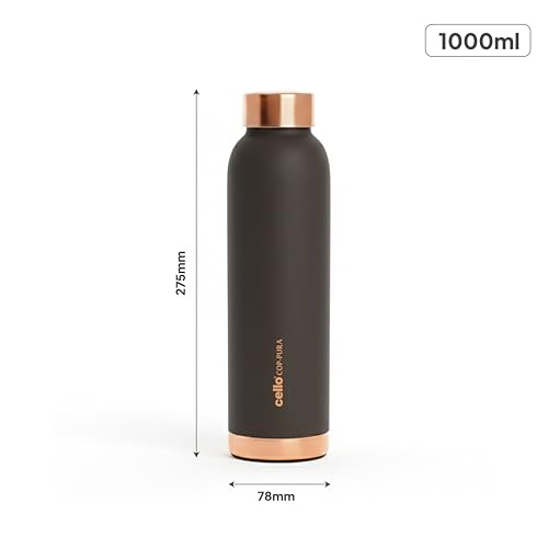 Image of CELLO Evita Copper Water Bottle For Daily & Office Use 1000 ml, Grey | Leakproof & Rustproof ISI Certified Single Wall 100% Pure Copper Promotes Immunity, Improve Digestion & Supports Healthy Living