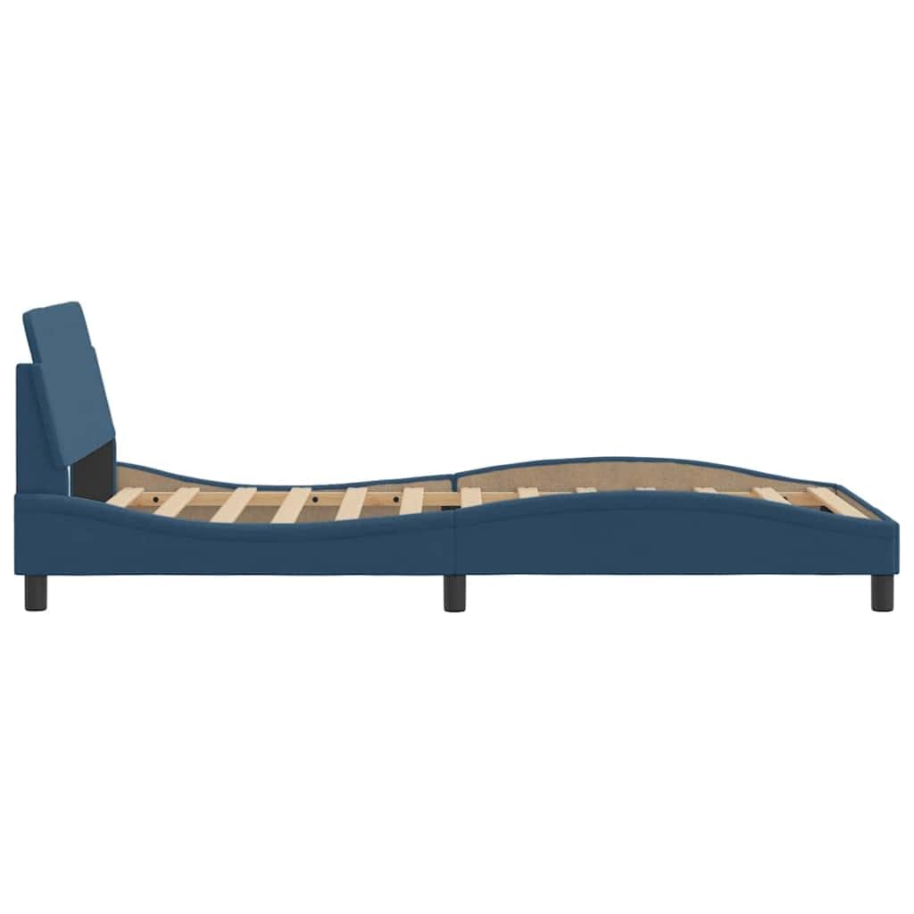 Dover Betten - Letto singolo 100 x 200 cm, colore blu, telaio in tessuto, testiera in metallo, rete a doghe, design moderno a onde per camera dei ragazzi, camera da letto, camera degli ospiti