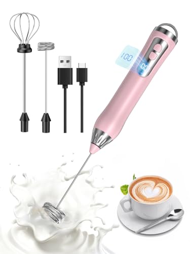 Rechargeable Milk Frother, Upgraded Coffee Frother Handheld Wand, IP67 Waterproof Electric Foam Maker, High Power High-speed Drink Mixer Foamer for Matcha, Lattes, Cappuccino