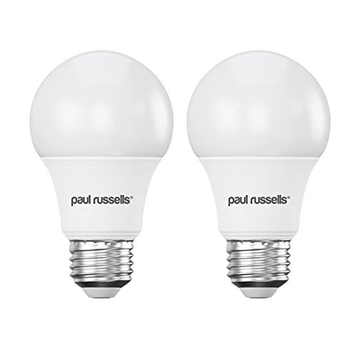 paul russells LED GLS Light Edison Screw ES, 50w Equivalent, 8W 600LM LED Bulbs, 2700K Warm White Lamps, Classic Frosted A60 Standard E27 Energy Saving Globe Non-Dimmable Lightbulbs, Pack of 2