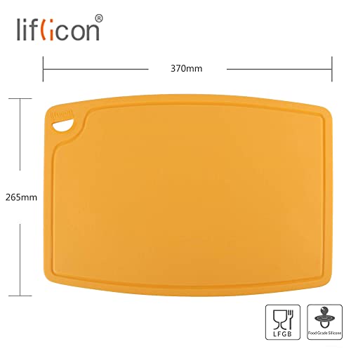 Liflicon Extra Large Thick Silicone Cutting Boards for Kitchen 14.6'' x 10.43'' Flexible Cutting Chopping Boards/Mats Non-slip Deep Drip Juice Groove, Dishwasher Safe-Yellow