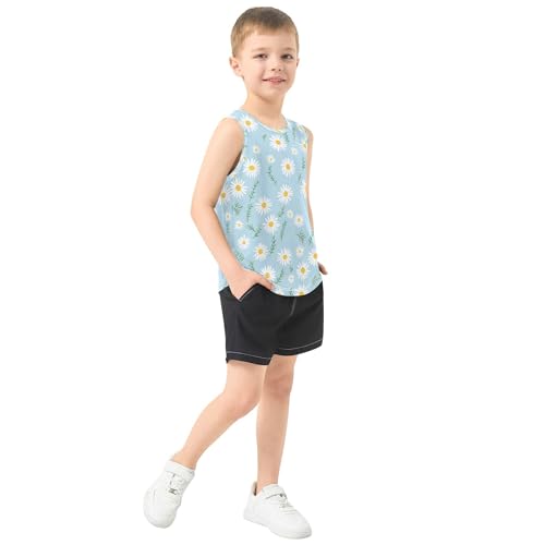JUNZAN Daisies Blue Boys Athletic Tank Top Sleeveless Toddler Vest Comfy Summer Workout Outfits for Outdoor Beach Fitness 3T4