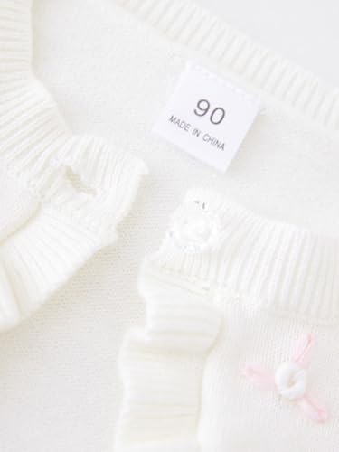 Girls's Crocheted Flowers Scalloped Cardigan Cropped Knitted Sweater Toddler Round Neck Lightweight Knitwear3