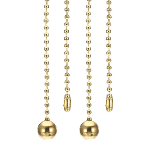 Image of PATIKIL 1M 3.3ft Ceiling Fan Pull Chain, 2 Pcs Beaded Pulls Cord Extender Ball Pendant for Fan Light Chandelier Table Lamp Pulling Switch, Gold Tone