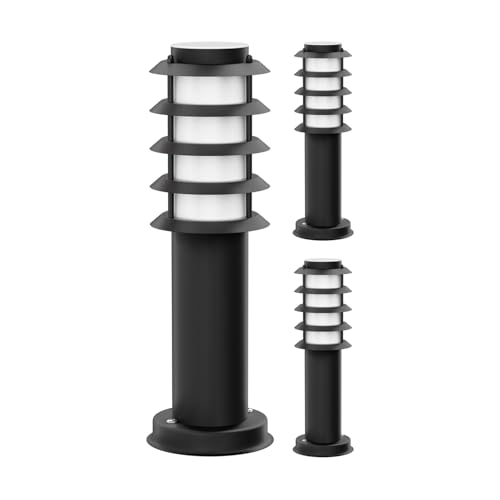 ledscom.de 3 pièces Lumière de chemin/Borne d'éclairage PORU pour l'extérieur, IP44, grille, 39 cm, noir, 1x E27 max. 40W