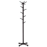 SONGMICS Coat Rack Purse Rack Hall Tree with 14 Rotating Plastic Hooks Espresso URCR19Z
