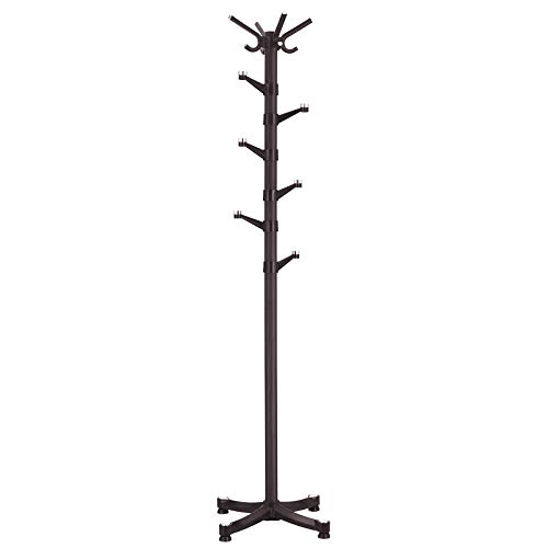 SONGMICS Rotating Hooks Coat Hat Rack Entryway Coat Tree with Base for Coat Hat Purse Jacket Espresso